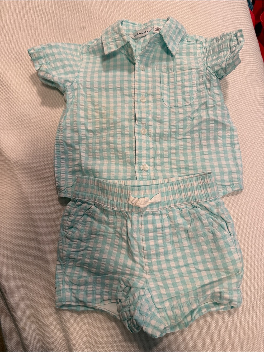 Janie and Jack Mint and White Gingham Button Shirt